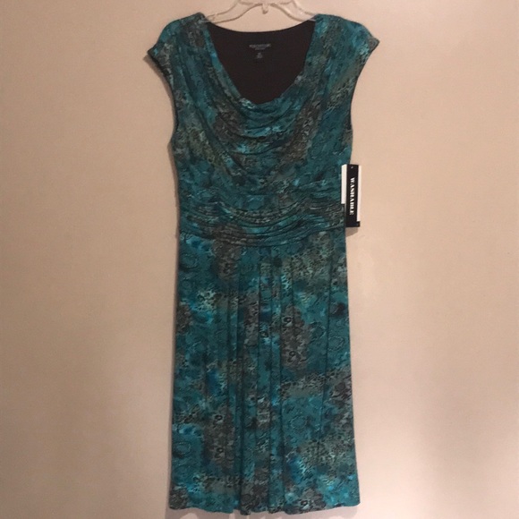 Sleeveless Turquoise & Brown patterned Dress Sz 10 NWT - Picture 1 of 3